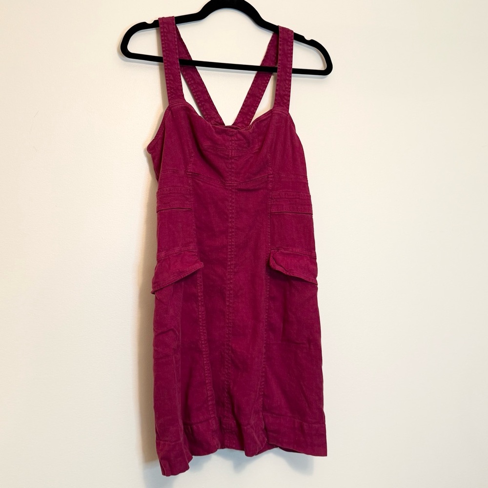 Anthropologie Raspberry Square Neck Linen Blend Mini Dress - Picture 4 of 6